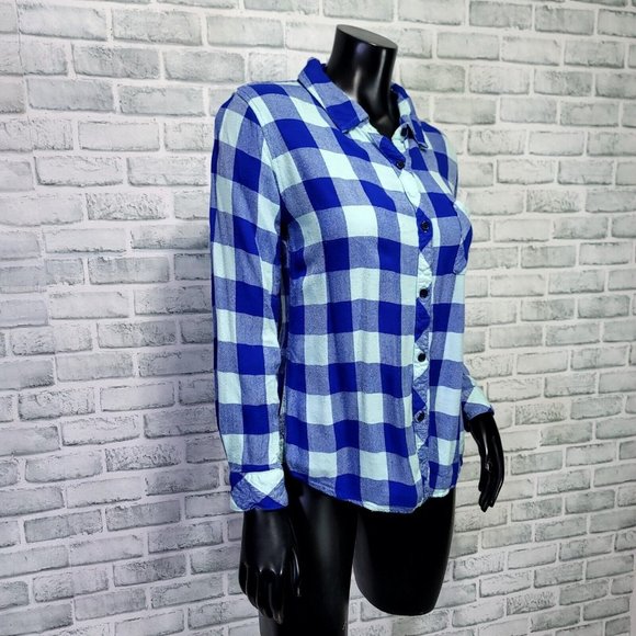 Rails Womens M Hunter Blue Mint Plaid Button Front Lightweight Flannel Top - Picture 3 of 6